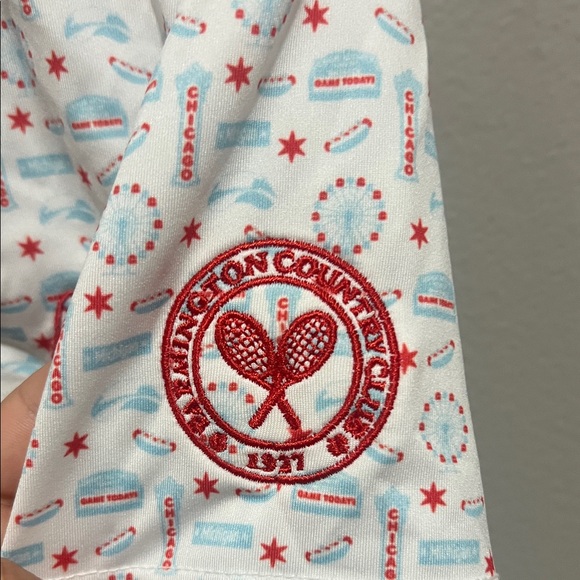 Rhoback Kids Polo Shirt in White and Red Print. Chicago print - Picture 3 of 5